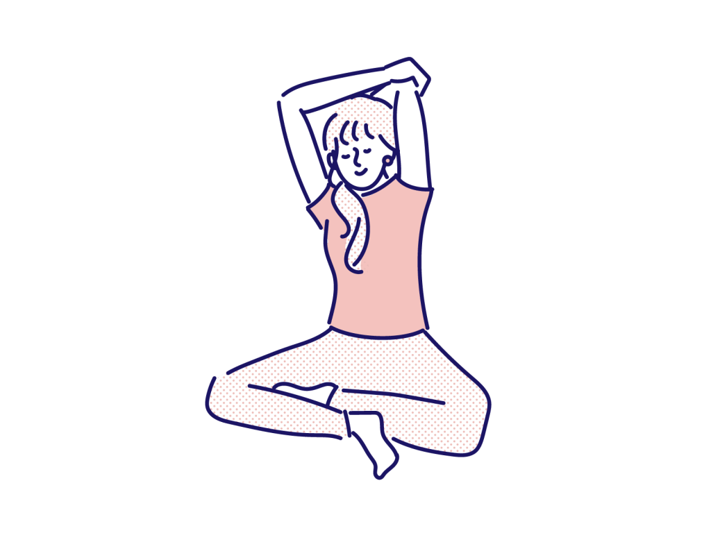 リラックスしてストレッチをする女性のイラスト。